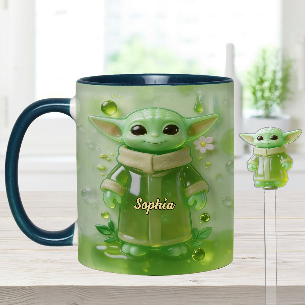 Green Ailen - Personalized The Force Set Accent Mug with Acrylic Stirrers