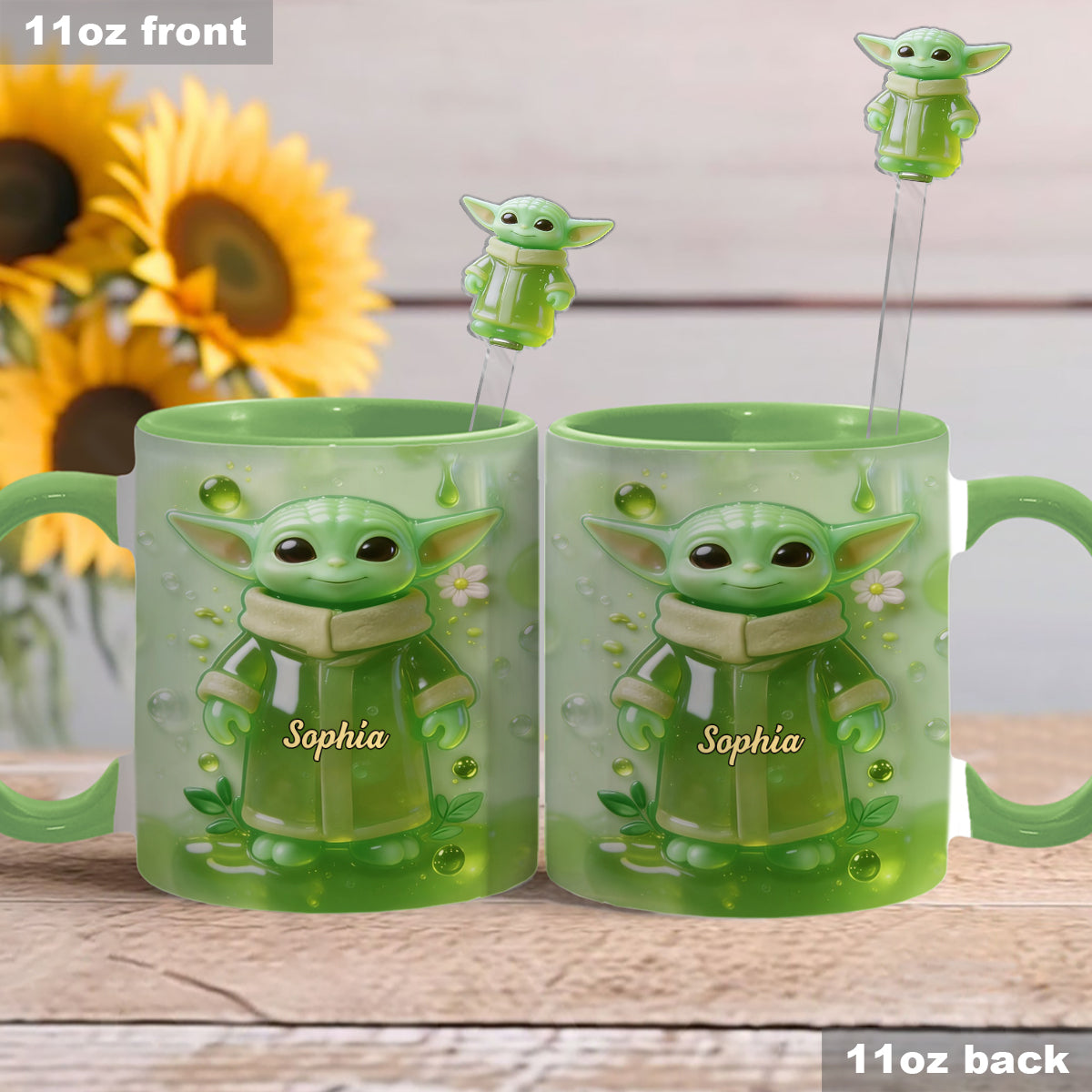 Green Ailen - Personalized The Force Set Accent Mug with Acrylic Stirrers