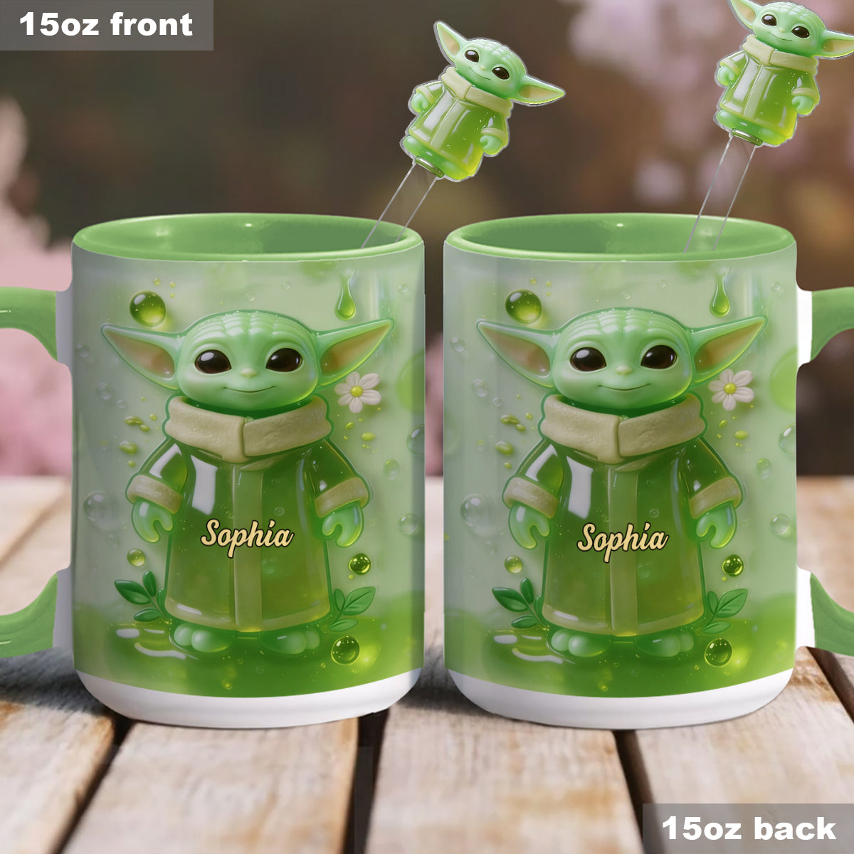 Green Ailen - Personalized The Force Set Accent Mug with Acrylic Stirrers