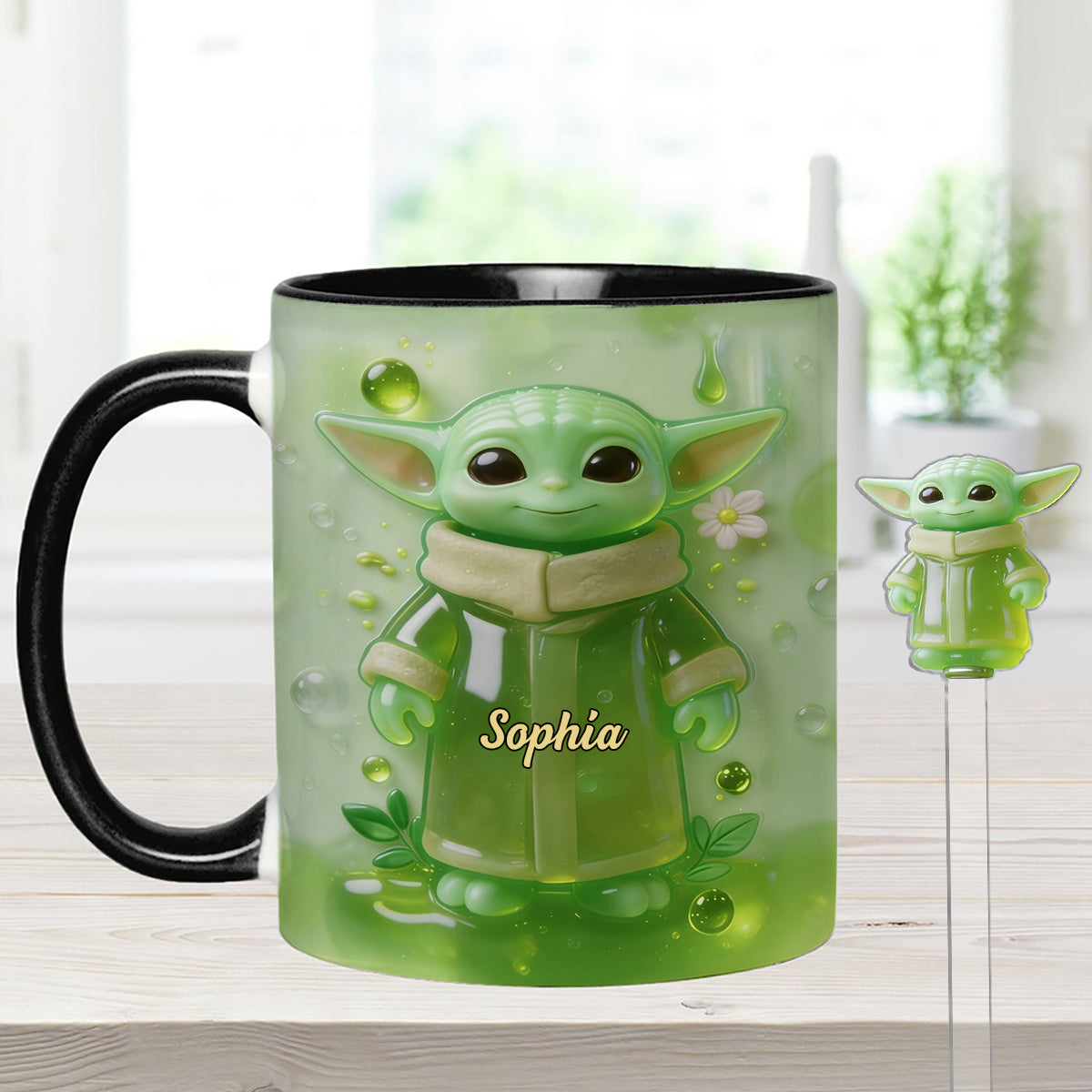 Green Ailen - Personalized The Force Set Accent Mug with Acrylic Stirrers