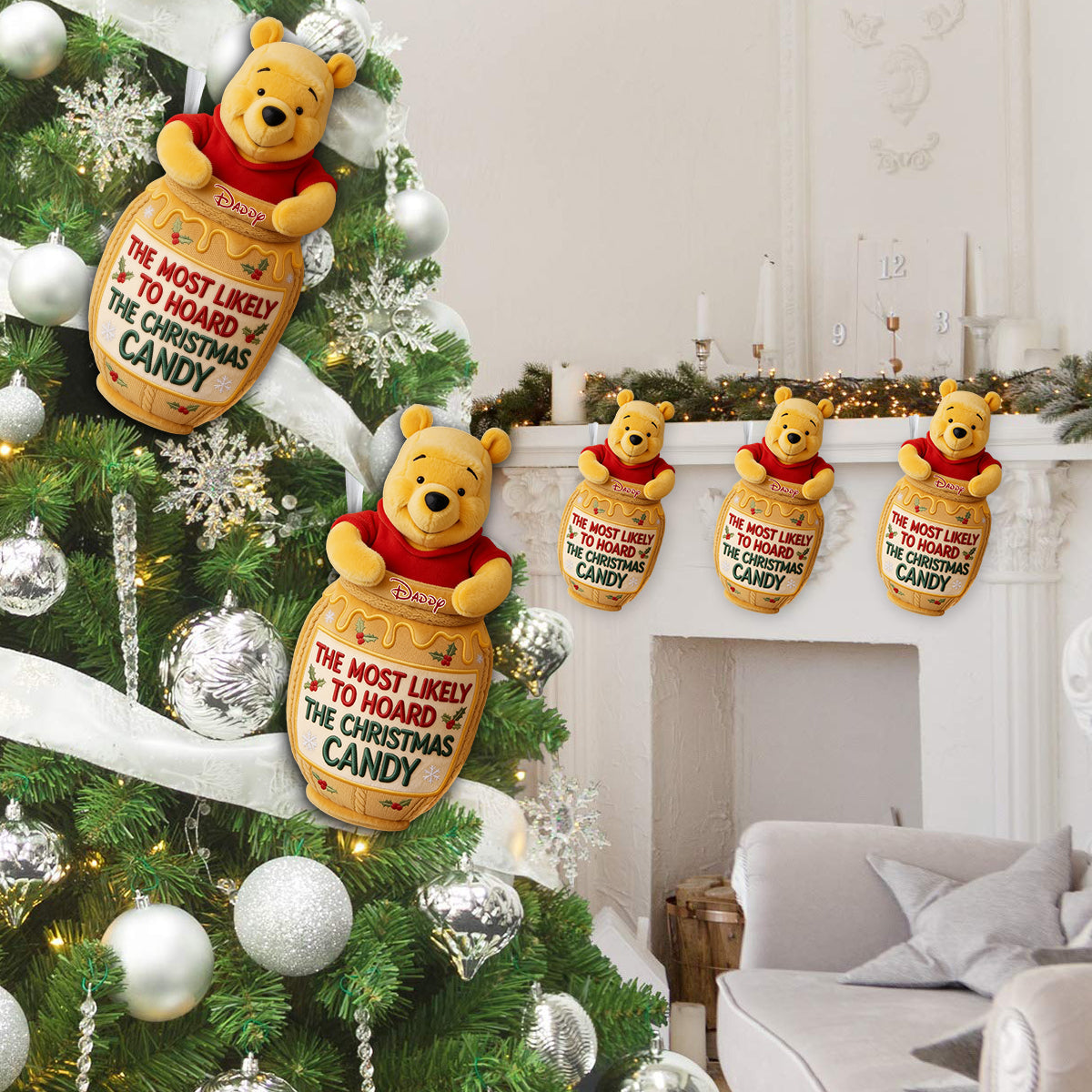 Most Likely To Hoard The Christmas Candy - Personalized Yellow Bear Shaped Christmas Stocking