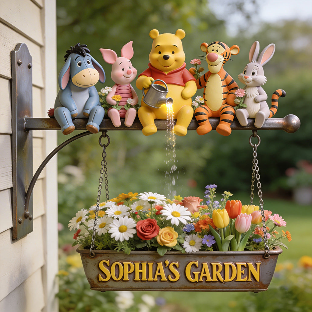 My Beautiful Garden - Personalized Yellow Bear Wooden Wall Mount Sign