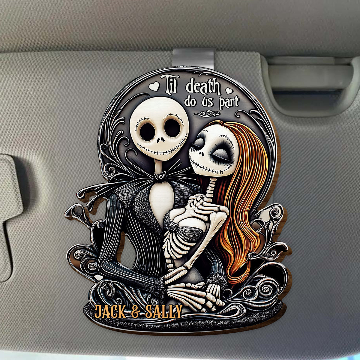 Til Death Do Us Part - Personalized Nightmare Shaped Car Visor Clip