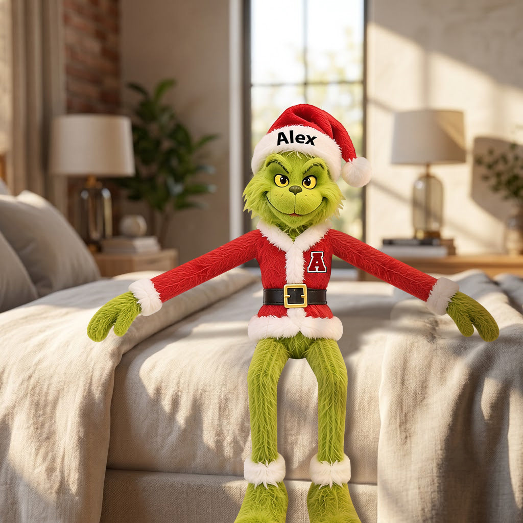 Funny Green Christmas Monster - Personalized Stole Christmas Posable Plush Doll