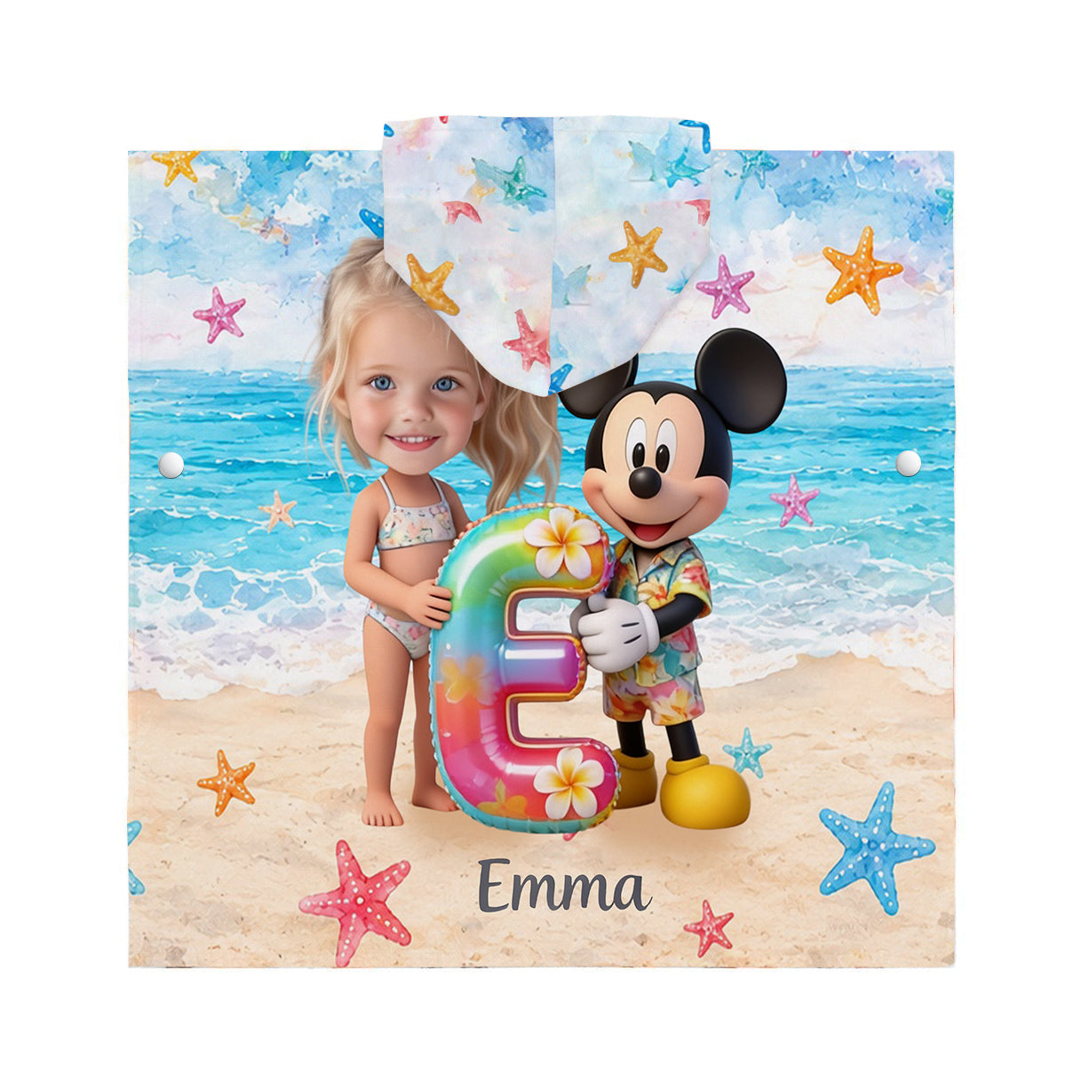 Custom Any Photo Holding Letter - Personalized Mouse Kid Hooded Towel Poncho
