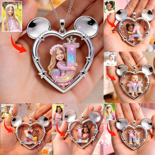 Alphabet Necklace for Kids, Magical Cartoon - Personalized Mouse Shaped Metal Pendant Necklace