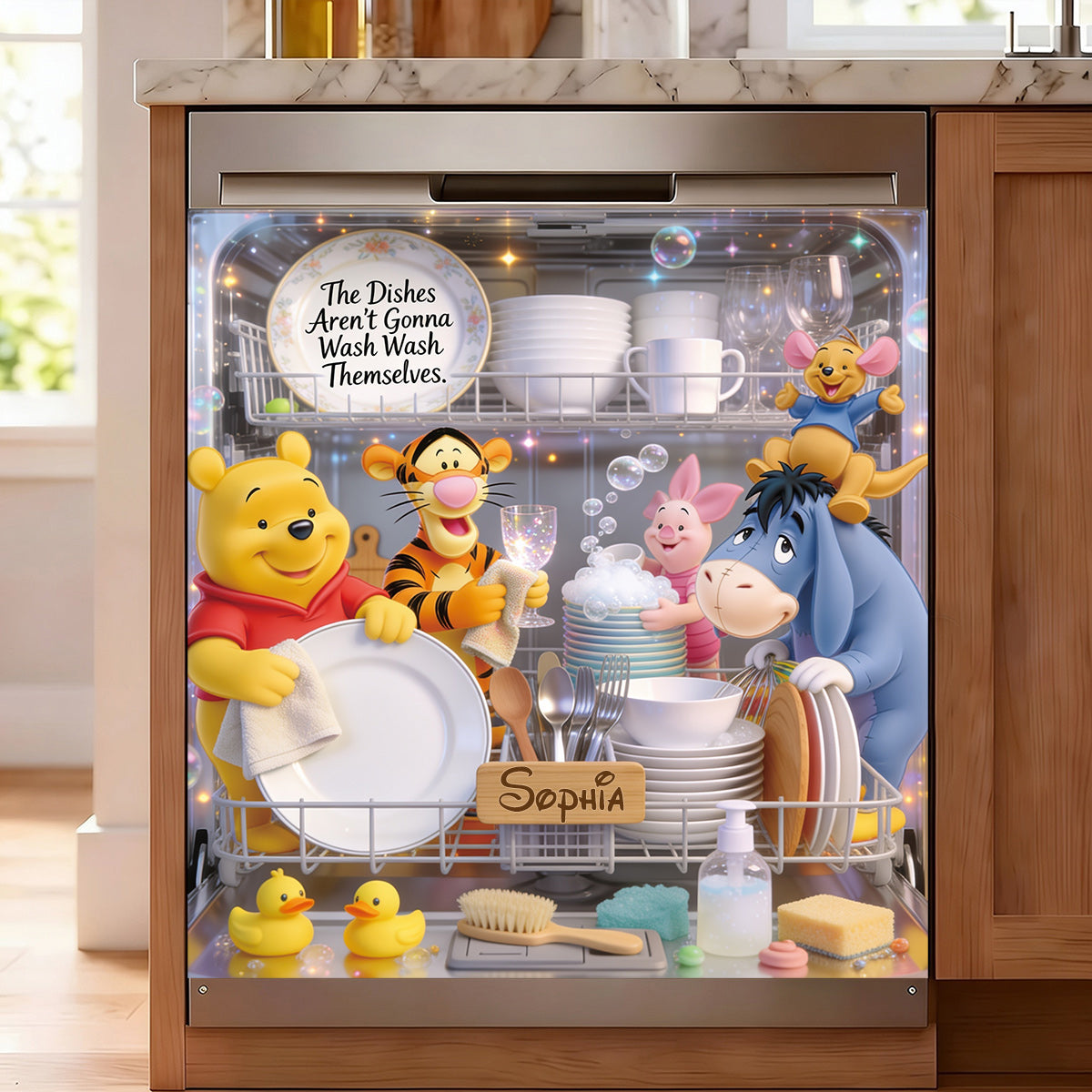 The Dishes Aren't Gonna Wash Themselves - Personalized Yellow Bear Dishwasher Cover