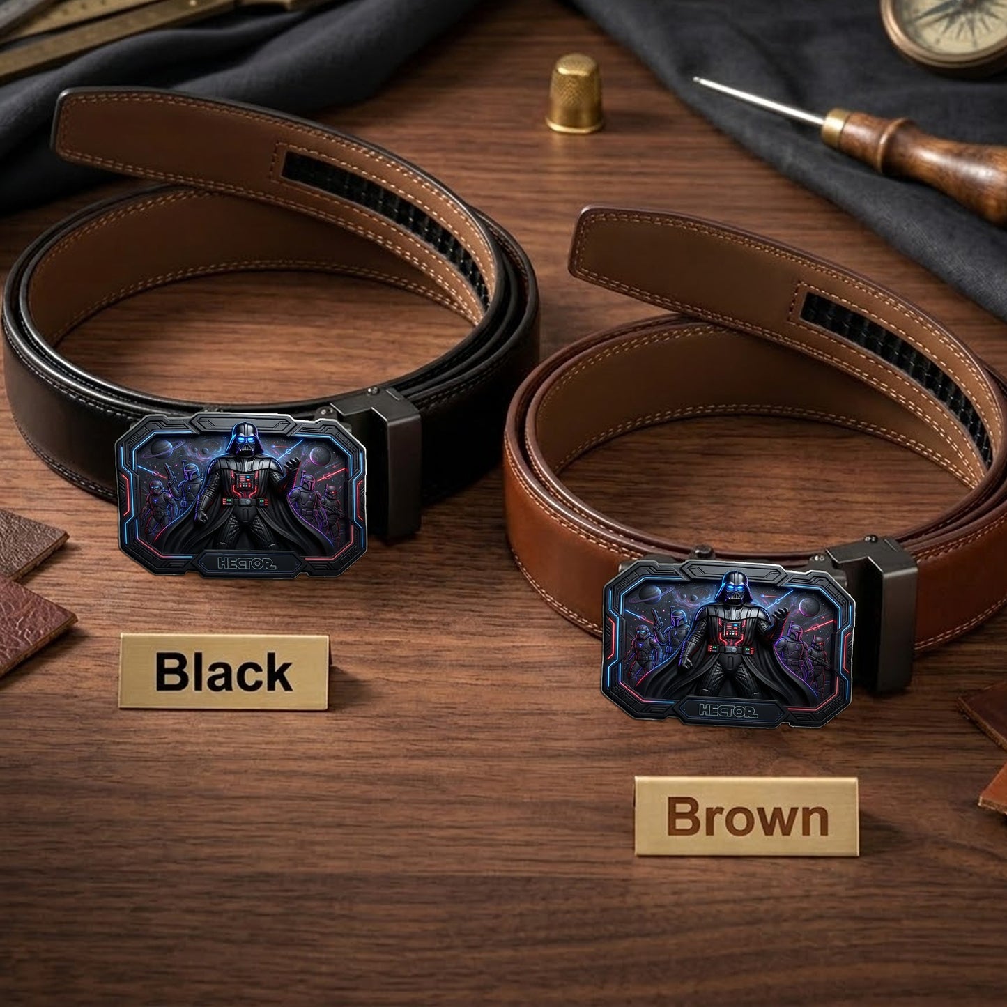 Dark Side - Personalized The Force Leather Belt With Shaped Buckle