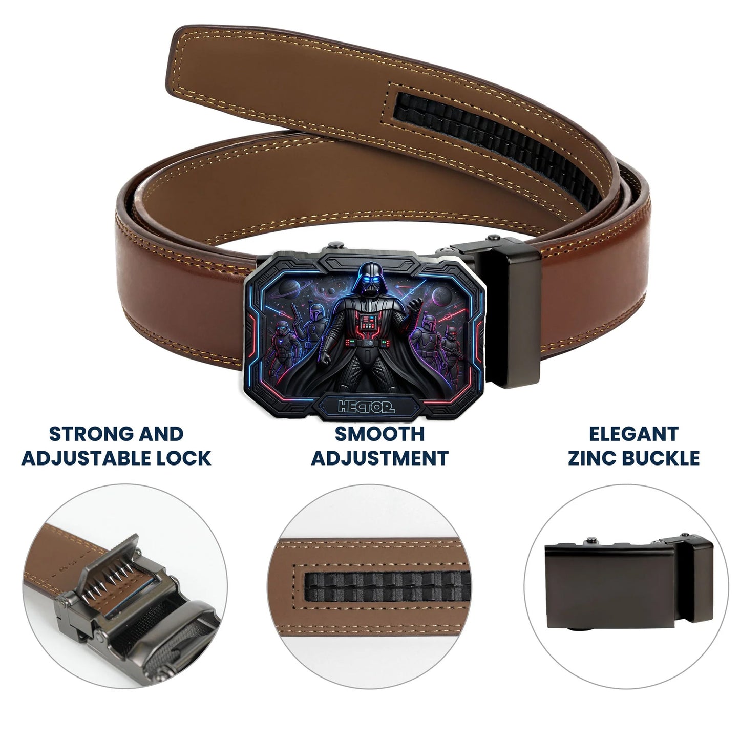 Dark Side - Personalized The Force Leather Belt With Shaped Buckle