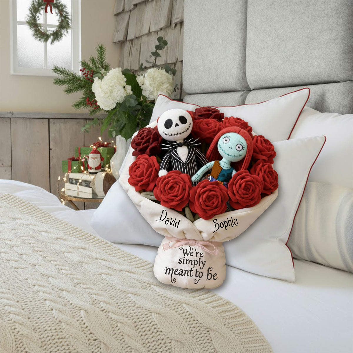 We're Simply Meant To Be - Personalized Nightmare Faux Fur Shaped Pillow