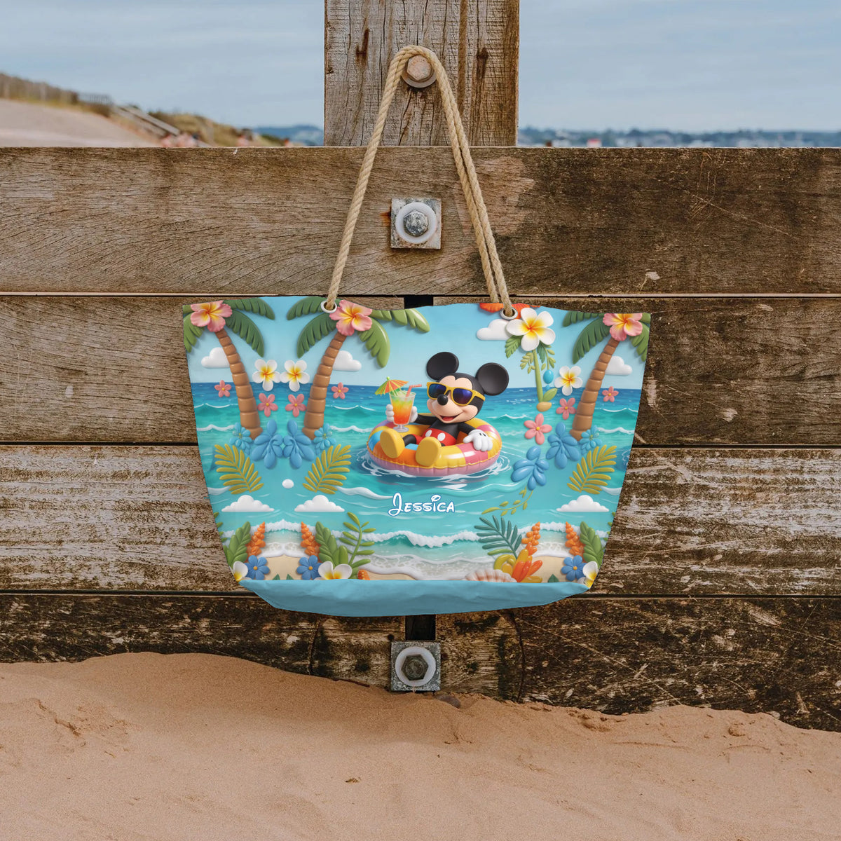 Summer Vibes Mouse Ears - Personalized Mouse Beach Bag With Plush Charm