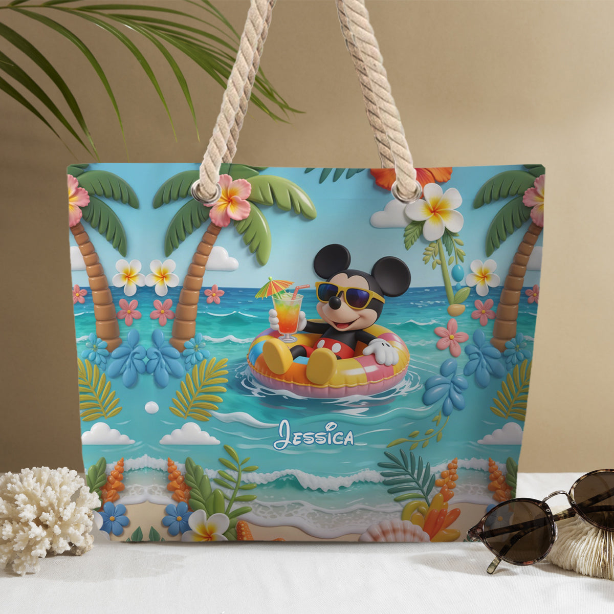 Summer Vibes Mouse Ears - Personalized Mouse Beach Bag With Plush Charm