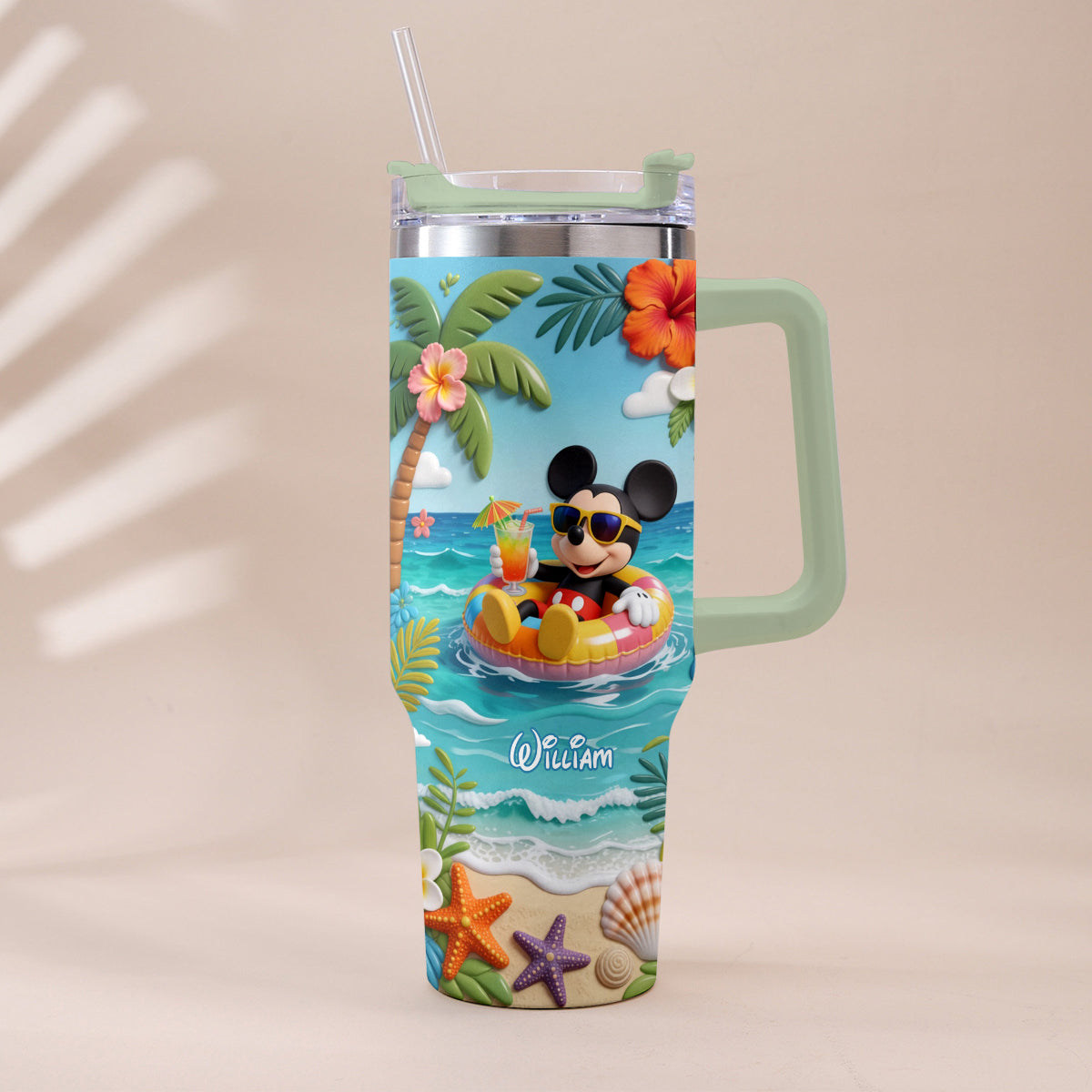 Summer Vibes Mouse Ears - Personalized Mouse Tumbler With Plush Charm