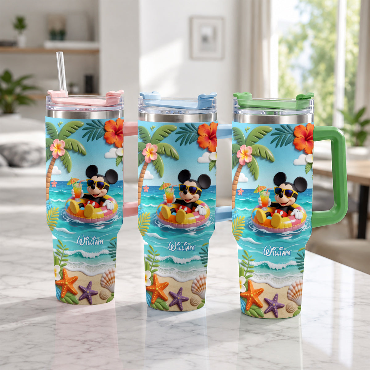 Summer Vibes Mouse Ears - Personalized Mouse Tumbler With Plush Charm