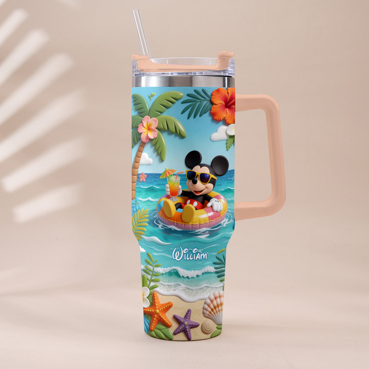 Summer Vibes Mouse Ears - Personalized Mouse Tumbler With Plush Charm