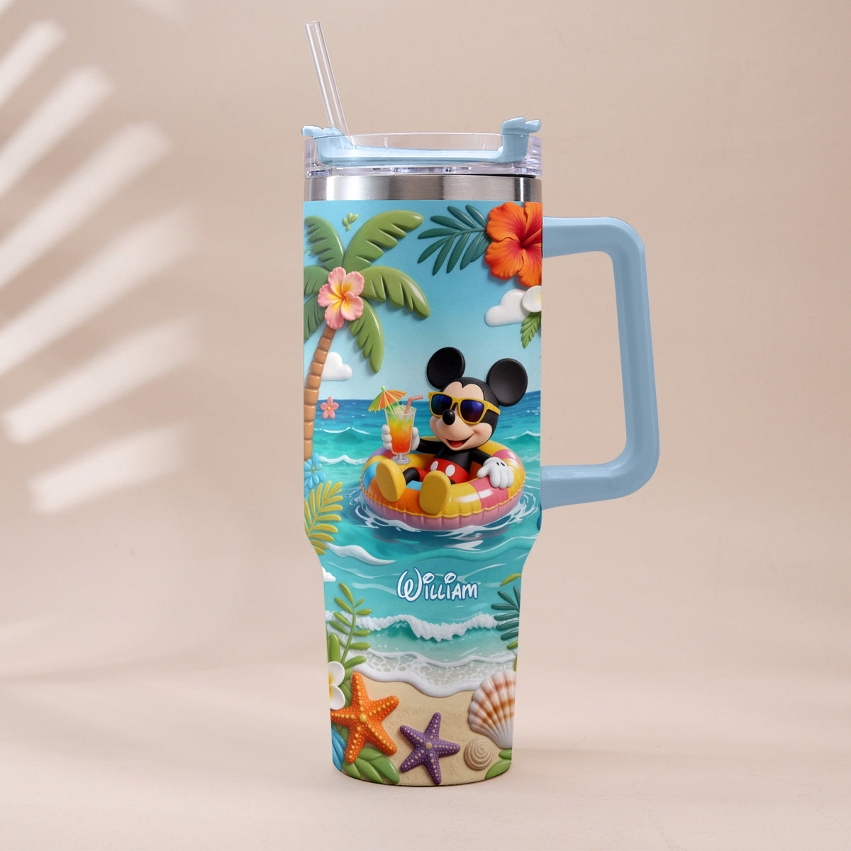Summer Vibes Mouse Ears - Personalized Mouse Tumbler With Plush Charm