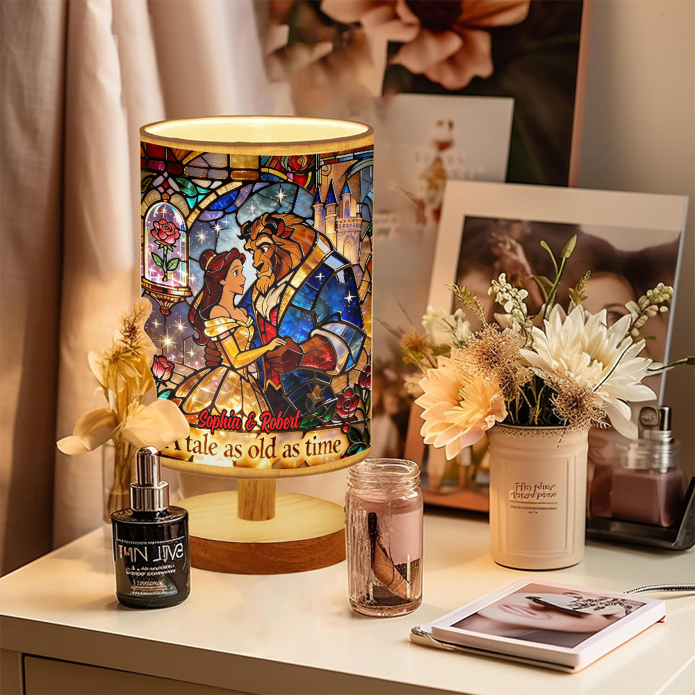 Tale as Old as Time - Personalized Beauty And The Beast Table Lamp With Wood Base