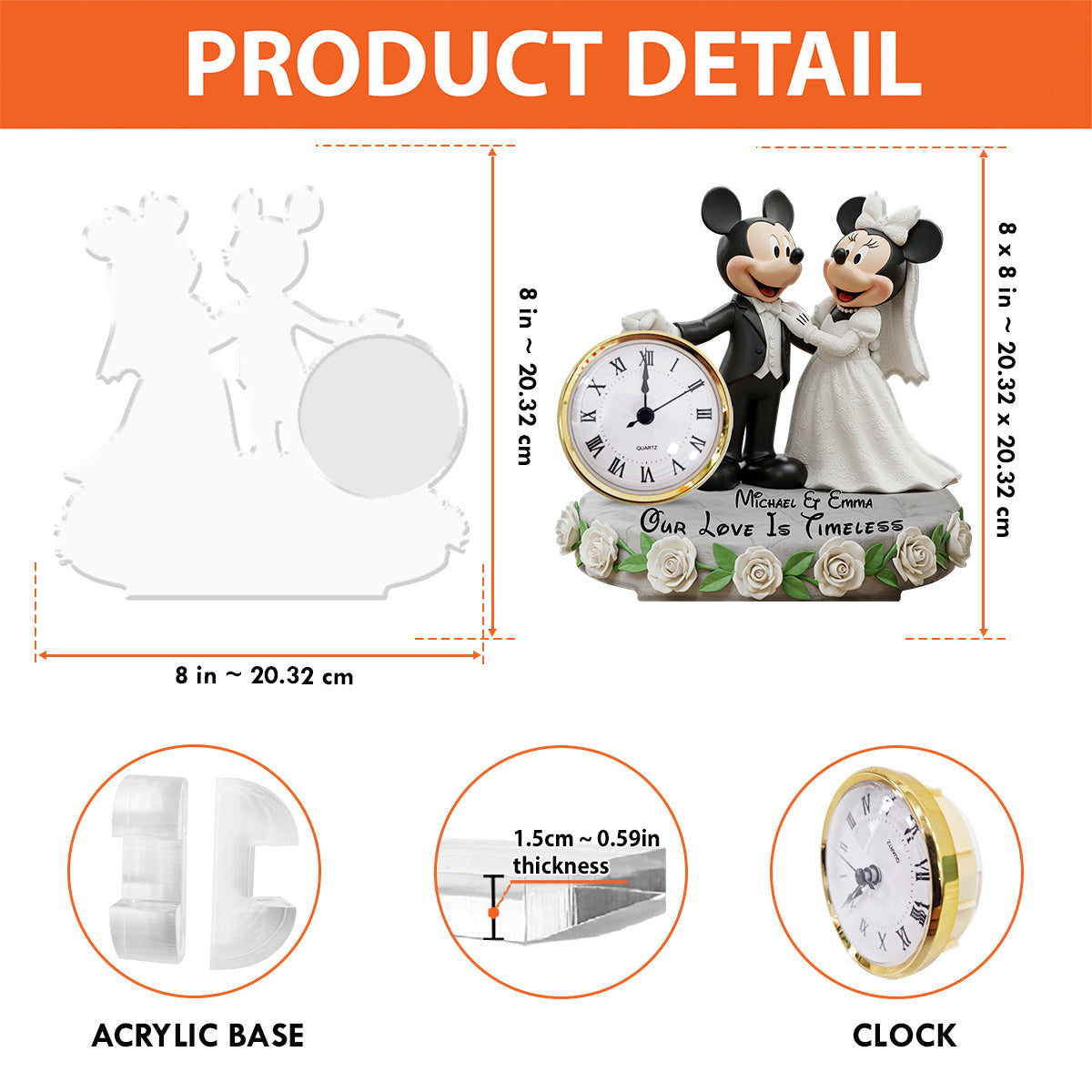 Our Love Is Timeless - Personalized Mouse Acrylic Clock Plaque