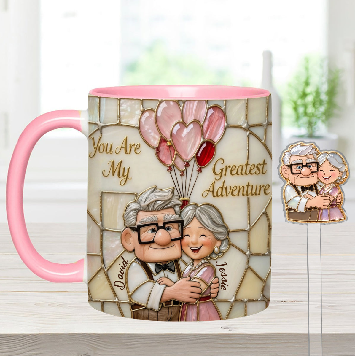 My Greatest Adventure - Personalized Couple Set Accent Mug with Acrylic Stirrers