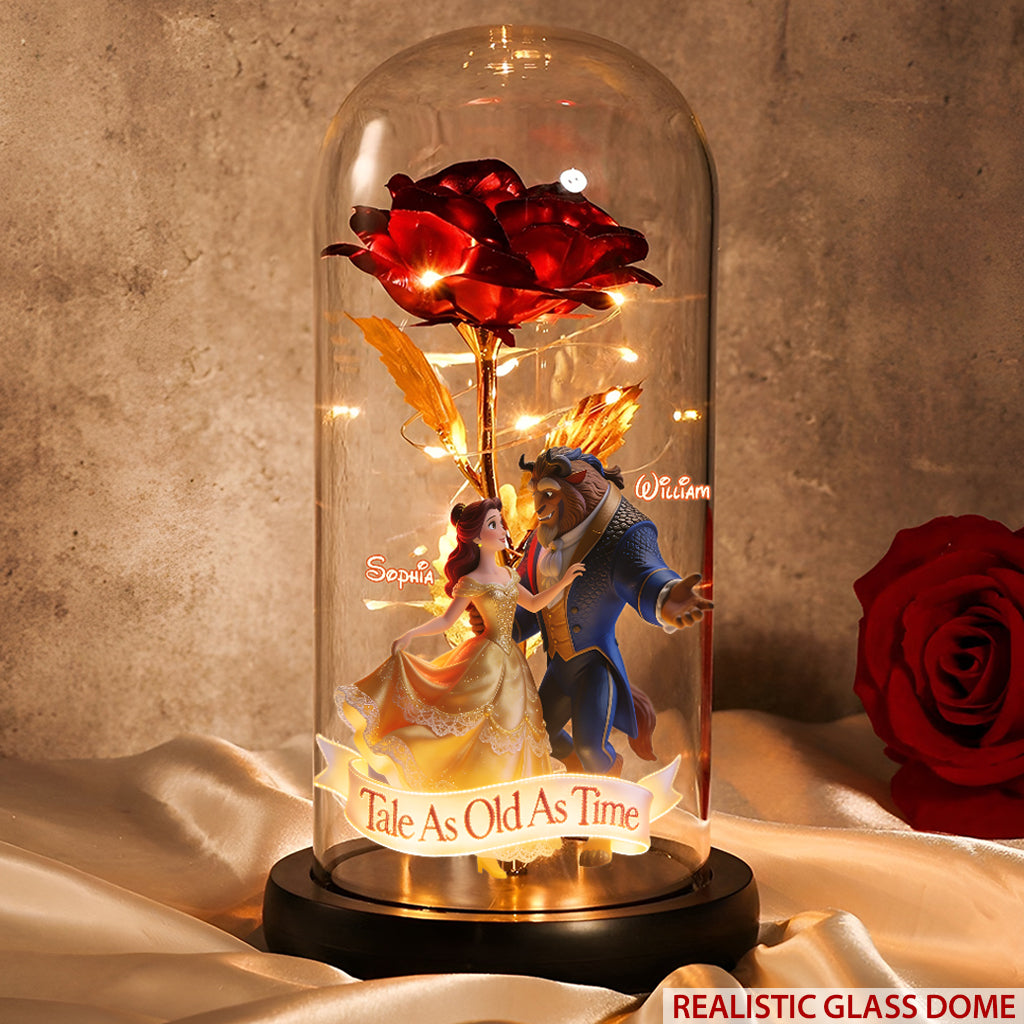 Tale As Old As Time - Personalized Beauty And The Beast Glowing Roses Glass Dome