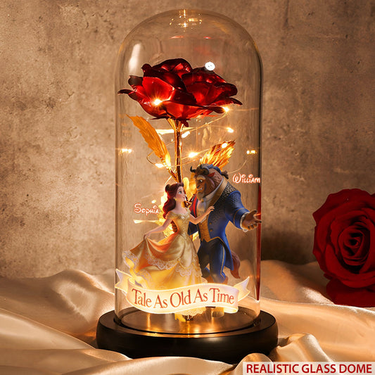 Tale As Old As Time - Personalized Beauty And The Beast Glowing Roses Glass Dome