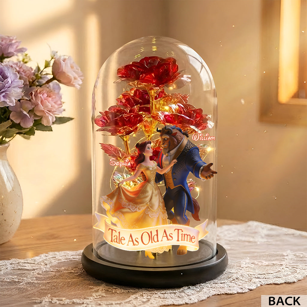 Tale As Old As Time - Personalized Beauty And The Beast Glowing Roses Glass Dome