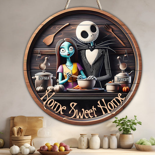 Home Sweet Home - Personalized Nightmare Round Wood Sign