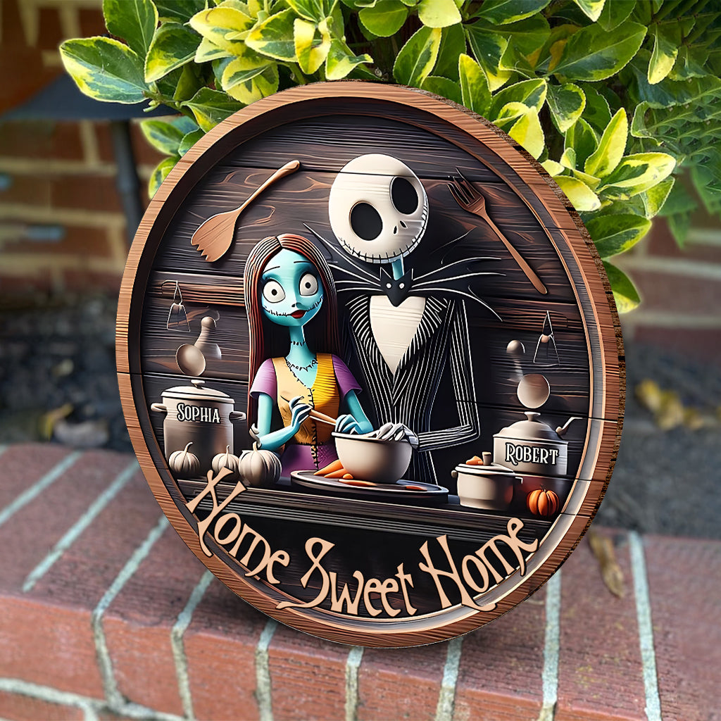 Home Sweet Home - Personalized Nightmare Round Wood Sign