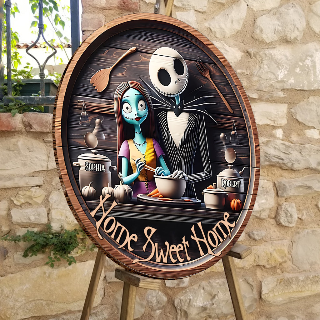 Home Sweet Home - Personalized Nightmare Round Wood Sign