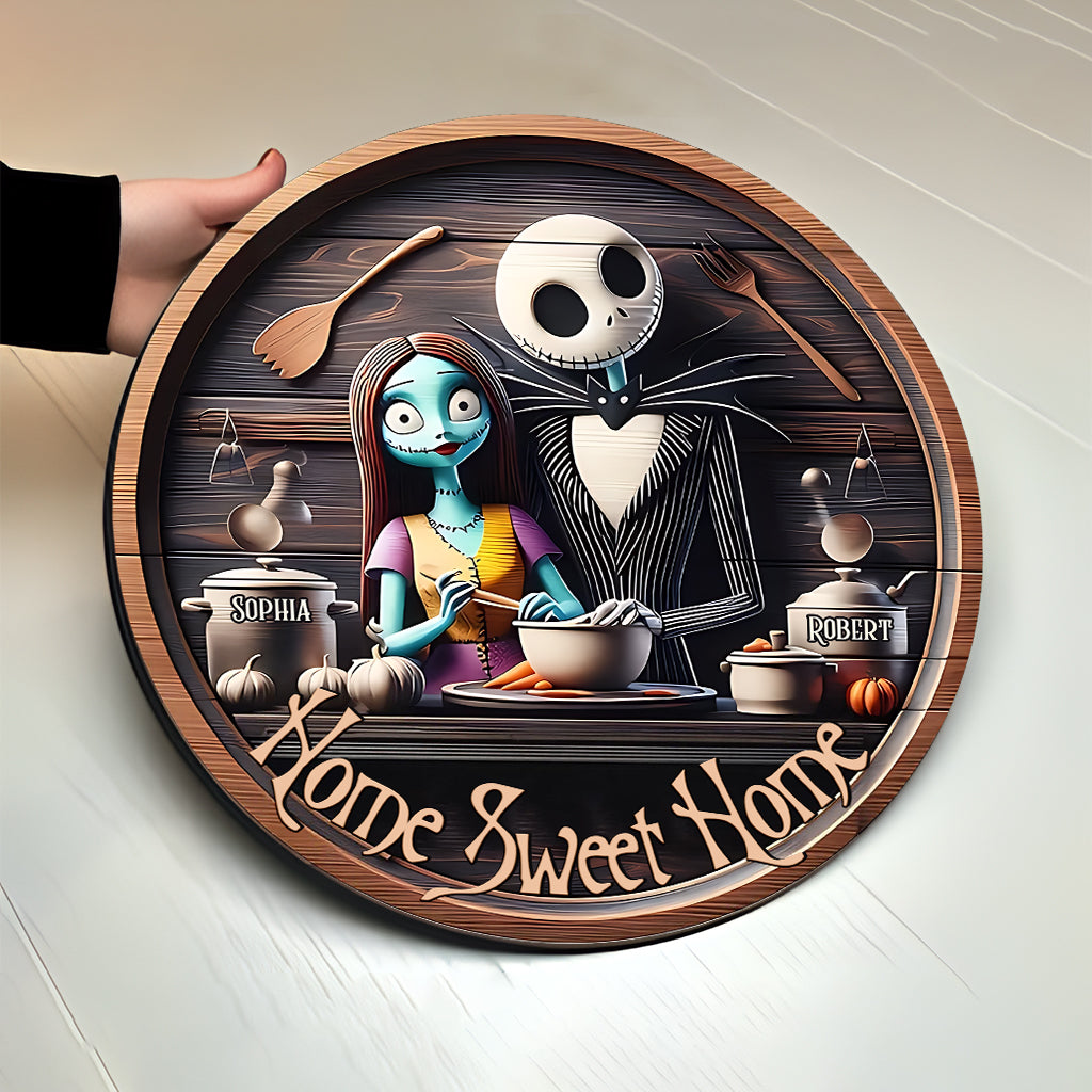 Home Sweet Home - Personalized Nightmare Round Wood Sign