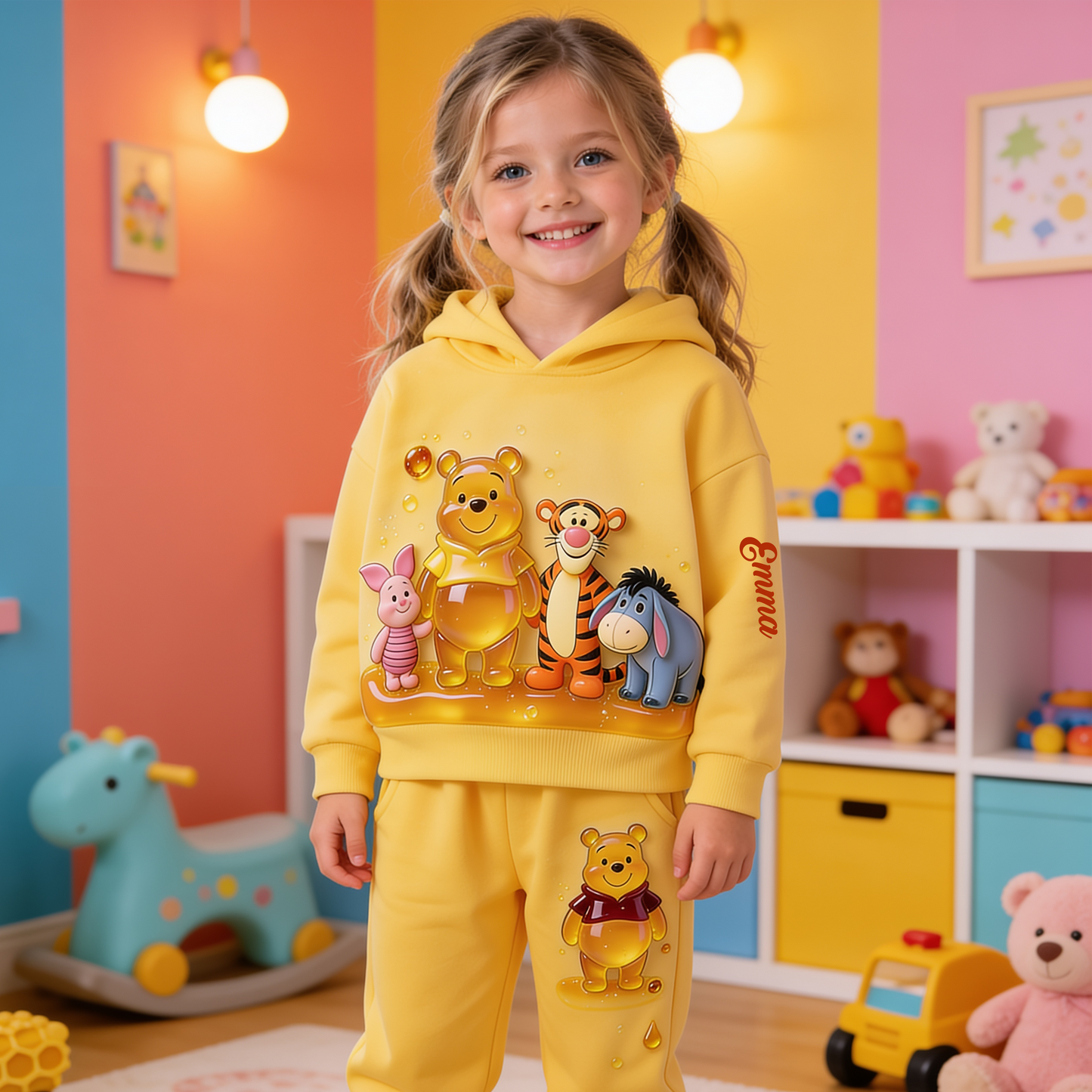 Cute Jelly Bear - Personalized Yellow Bear Kid Hoodie & Kid Jogger Sweatpants