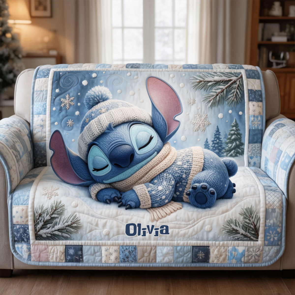 Nap Time Ohana Green Monster - Personalized Ohana Quilted Sofa/Couch Cover