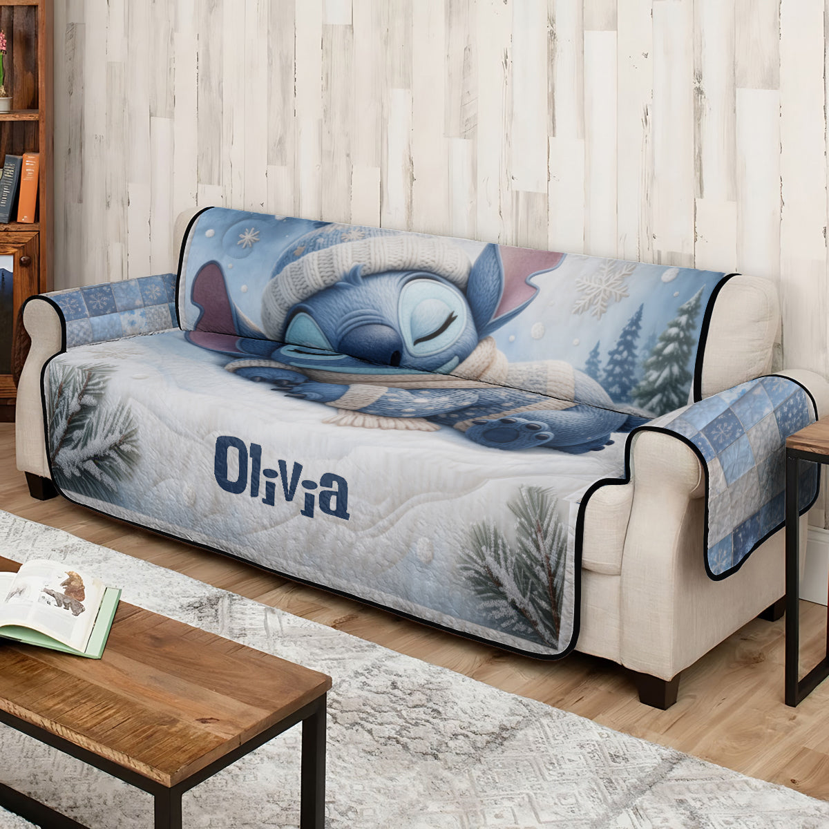Nap Time Ohana Green Monster - Personalized Ohana Quilted Sofa/Couch Cover