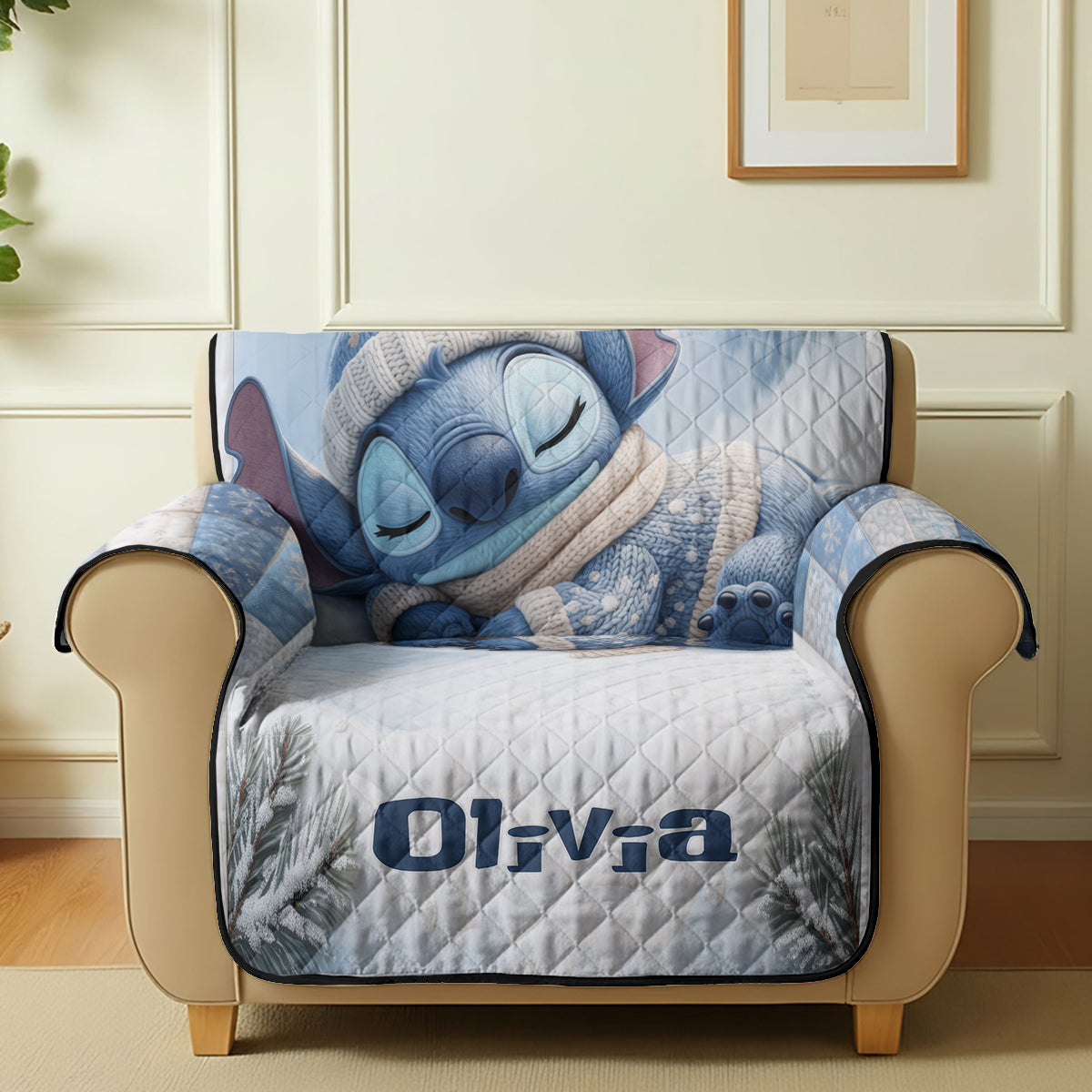 Nap Time Ohana Green Monster - Personalized Ohana Quilted Sofa/Couch Cover