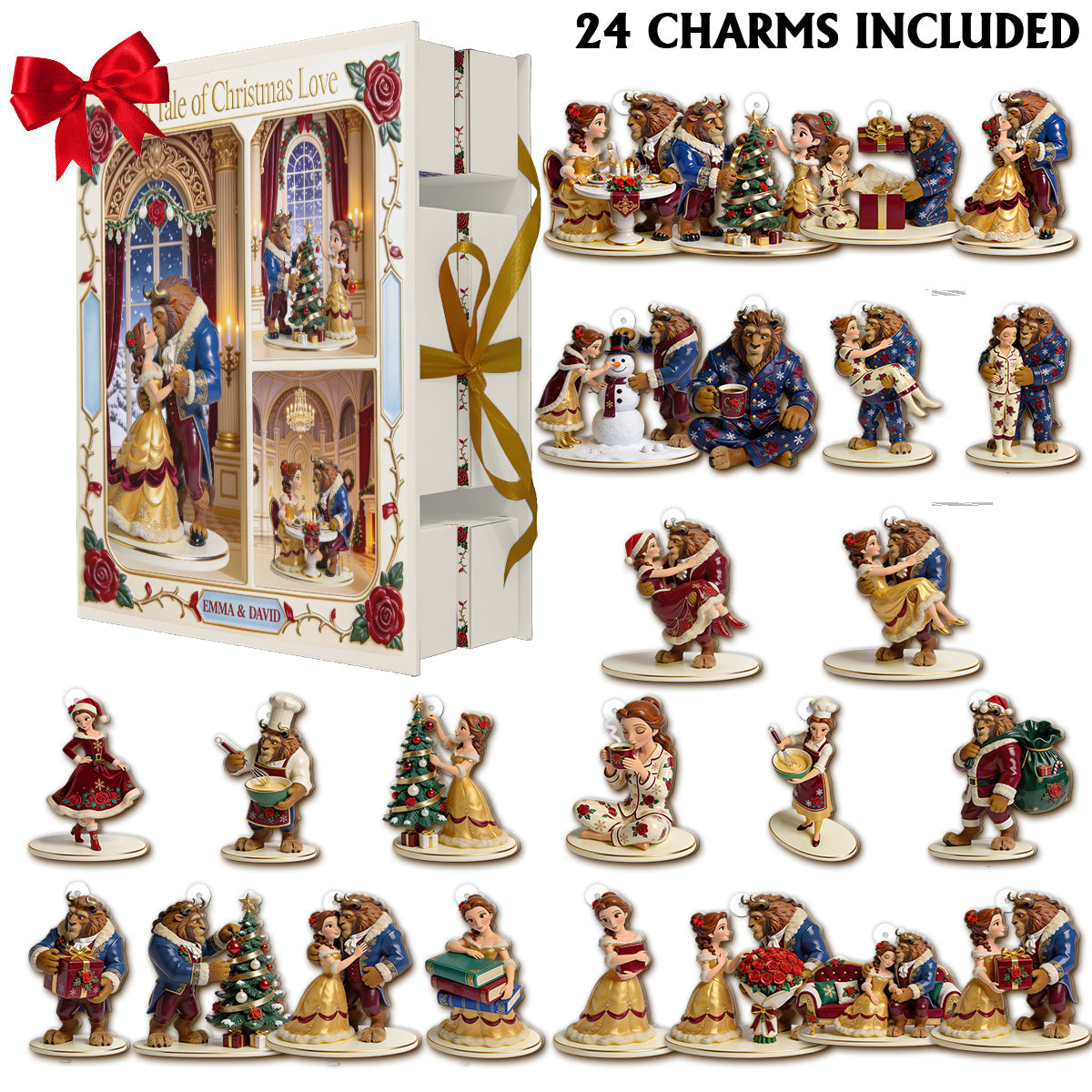Together Christmas Couple - Personalized Beauty And The Beast Folded Advent Calendar With Ornaments