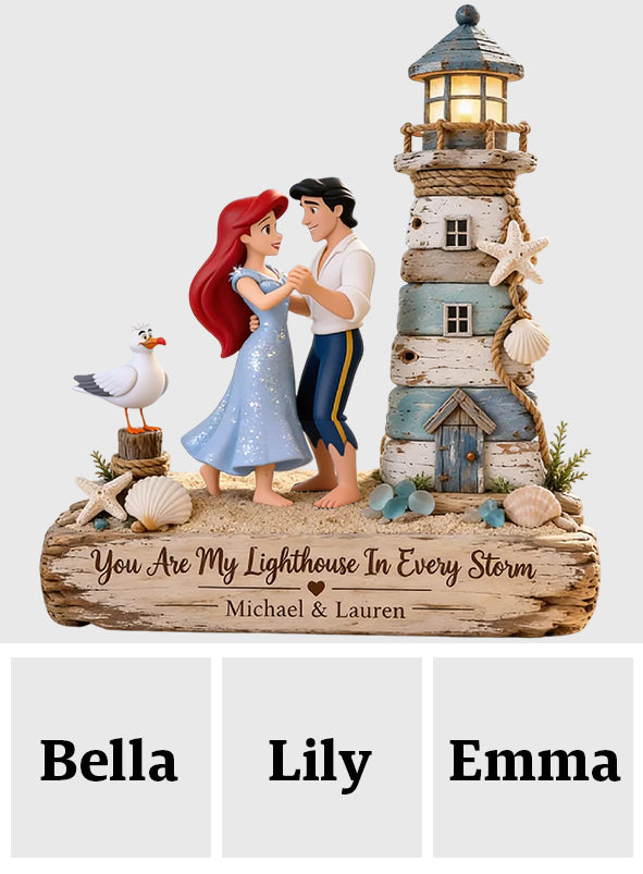 You Are My Lighthouse In Every Storm, Couple Mermaid Princess & Human Prince - Personalized The Little Mermaid Custom Shaped Wood Plaque