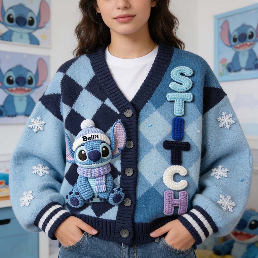 Cute Blue Monster - Personalized Ohana Cardigan Sweater