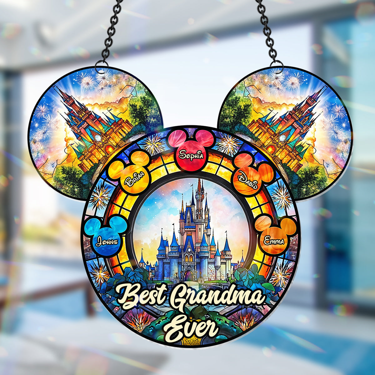 Best Grandma/ Mom Ever - Personalized Mouse Window Hanging Suncatcher Ornament