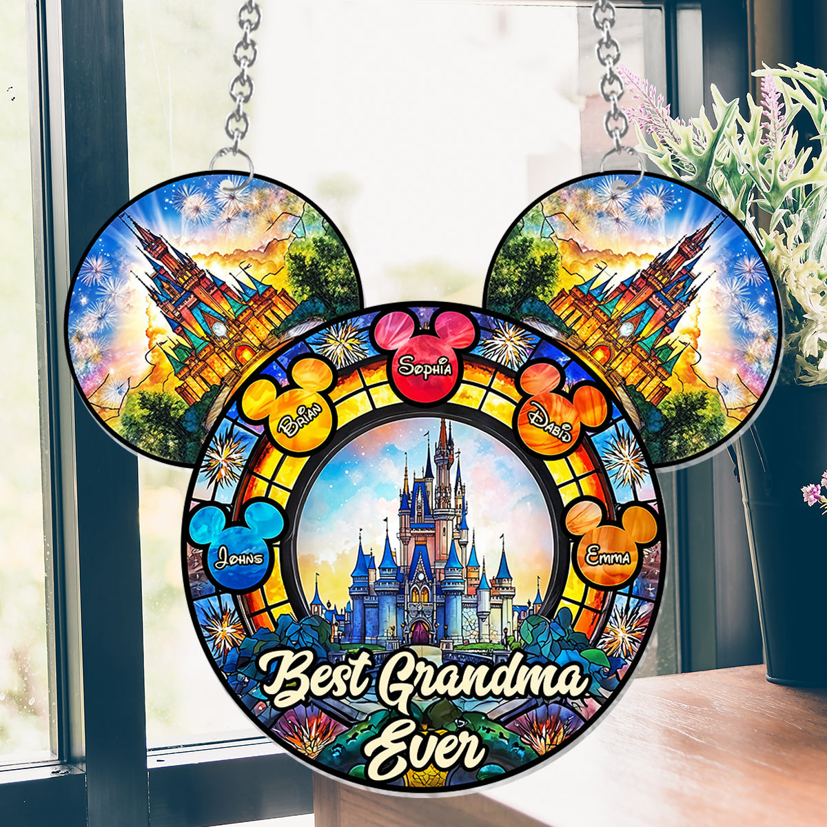 Best Grandma/ Mom Ever - Personalized Mouse Window Hanging Suncatcher Ornament
