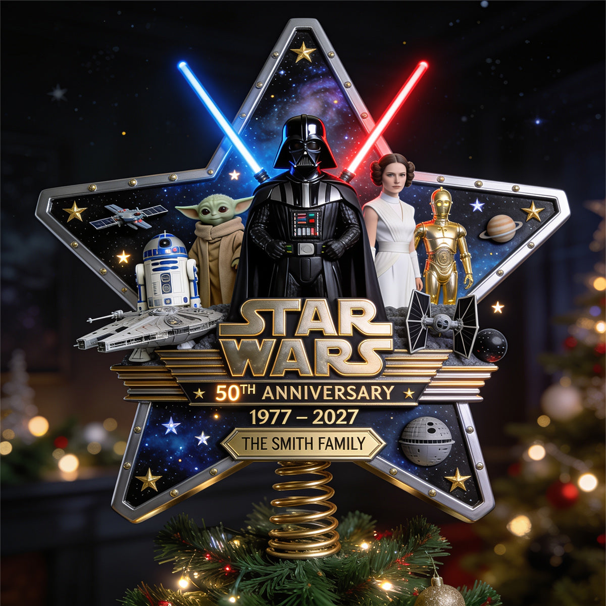 War Among The Stars 50th Anniversary - Personalized The Force LED Light Tree Topper