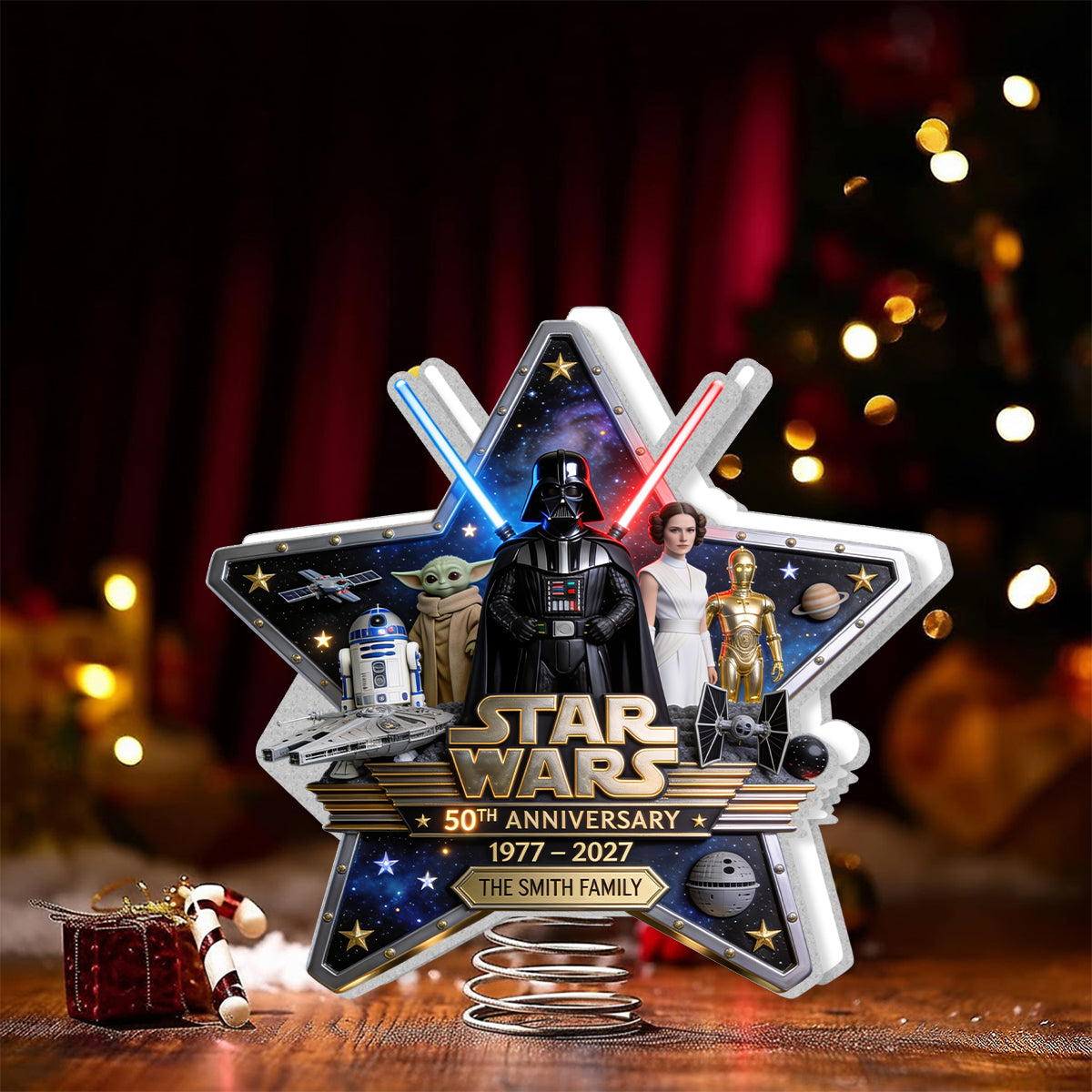 War Among The Stars 50th Anniversary - Personalized The Force LED Light Tree Topper