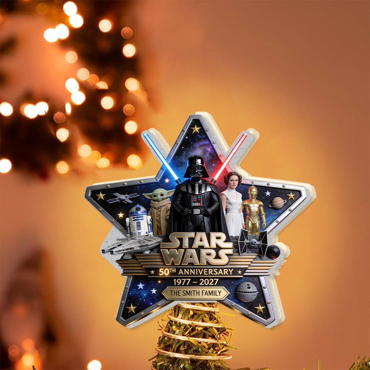War Among The Stars 50th Anniversary - Personalized The Force LED Light Tree Topper