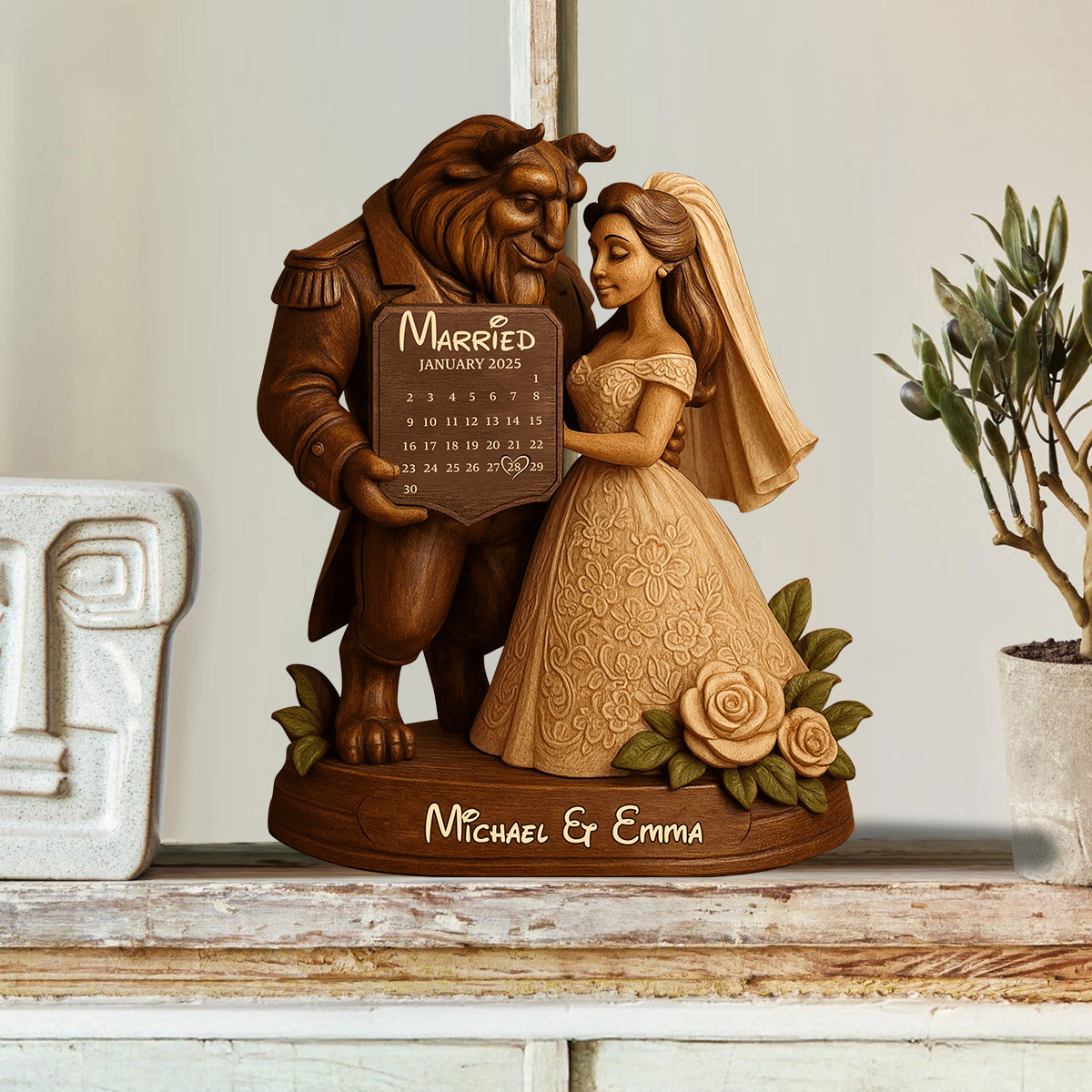 Married - Personalized Couple Custom Shaped Wood Plaque