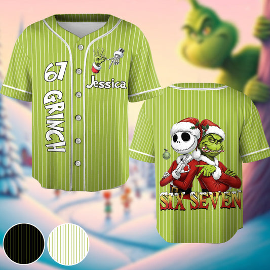 Funny Six Seven Meme Christmas Nightmare Green Monster - Personalized Stole Christmas Baseball Jersey