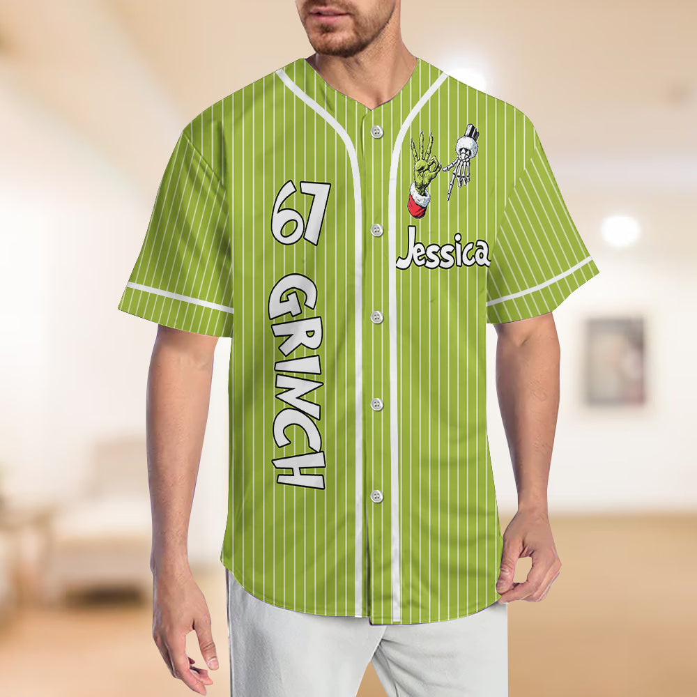Funny Six Seven Meme Christmas Nightmare Green Monster - Personalized Stole Christmas Baseball Jersey