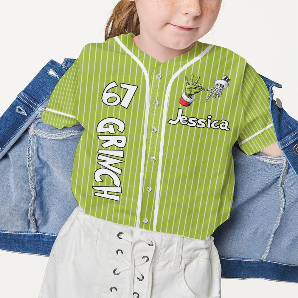 Funny Six Seven Meme Christmas Nightmare Green Monster - Personalized Stole Christmas Baseball Jersey
