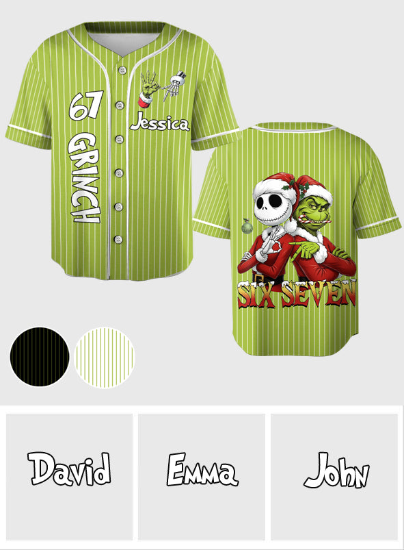Funny Six Seven Meme Christmas Nightmare Green Monster - Personalized Stole Christmas Baseball Jersey