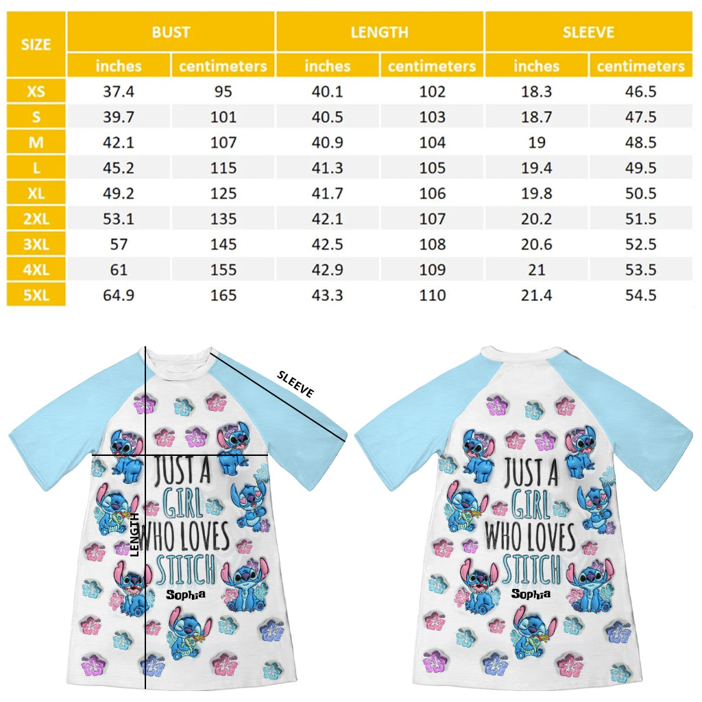 Just A Girl Who Loves Stitch - Personalized Ohana Sleep T-shirt Dress