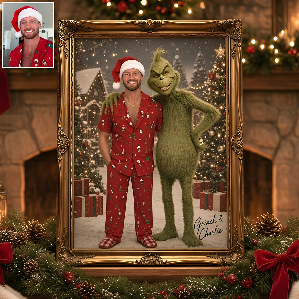 Pose With Green Monster - Personalized Stole Christmas Canvas And Poster