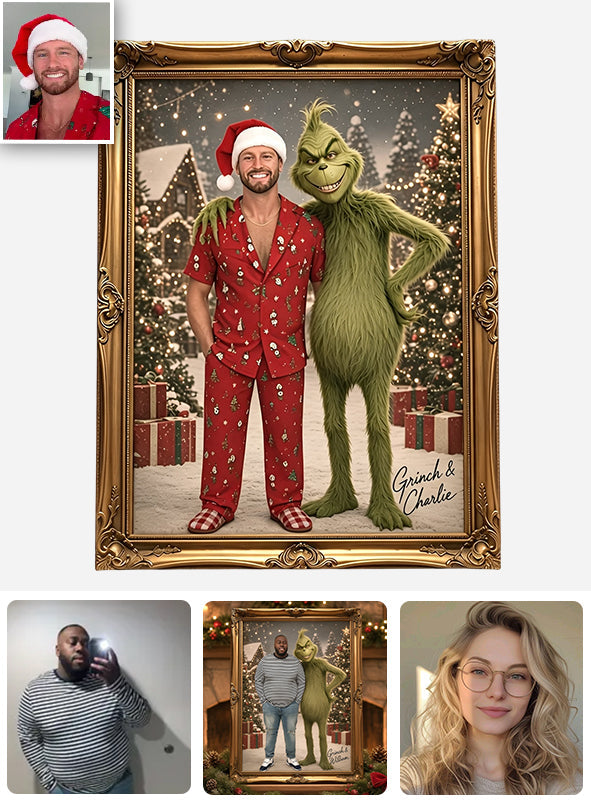 Pose With Green Monster - Personalized Stole Christmas Canvas And Poster